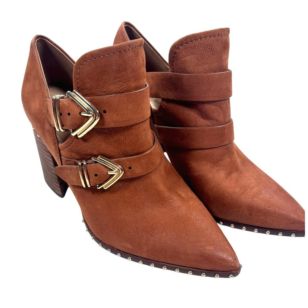 Gianni Bini Ankle Boots Brown Leather Studded Western Boho Women Size 8.5M